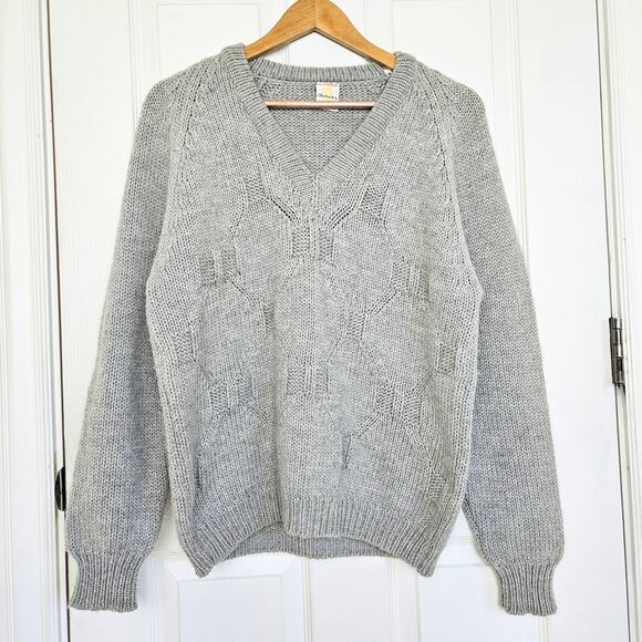 VTG 100% Wool Cable Knit V-neck Sweater Preppy Academia Made in Italy Size M - Picture 2 of 8